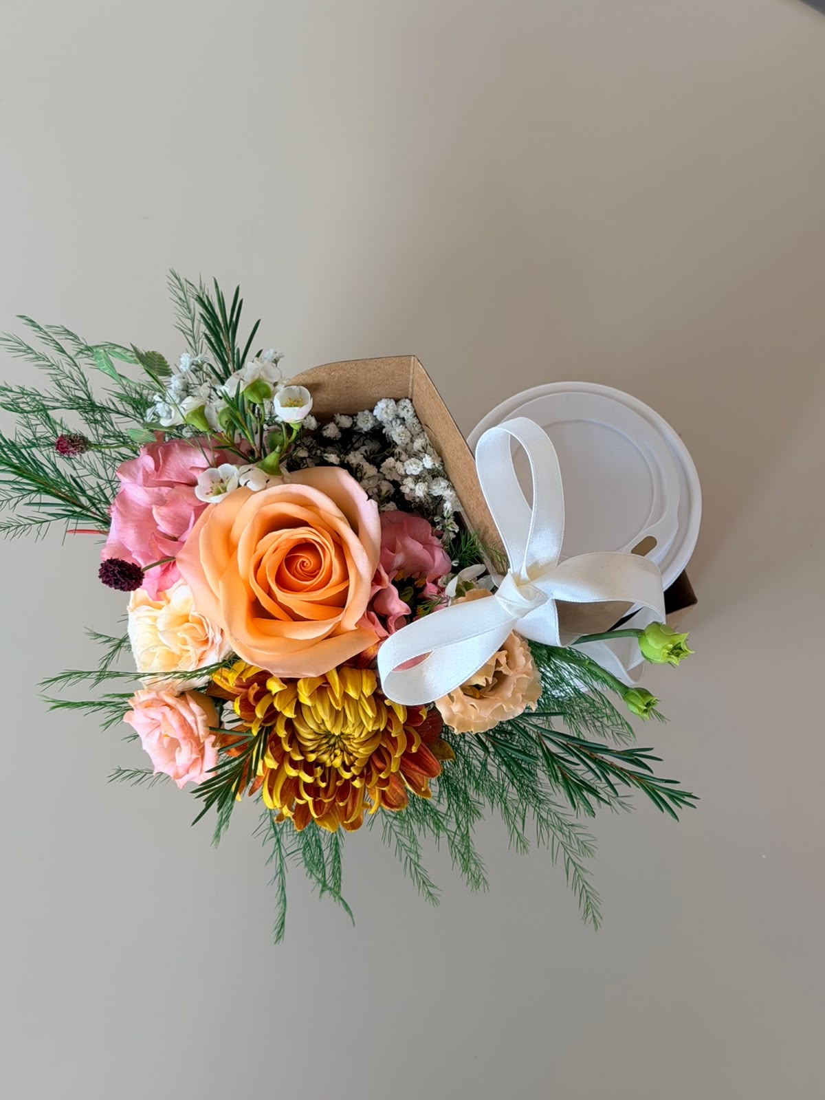 Sip & Bloom + any drink  Where coffee meets flowers